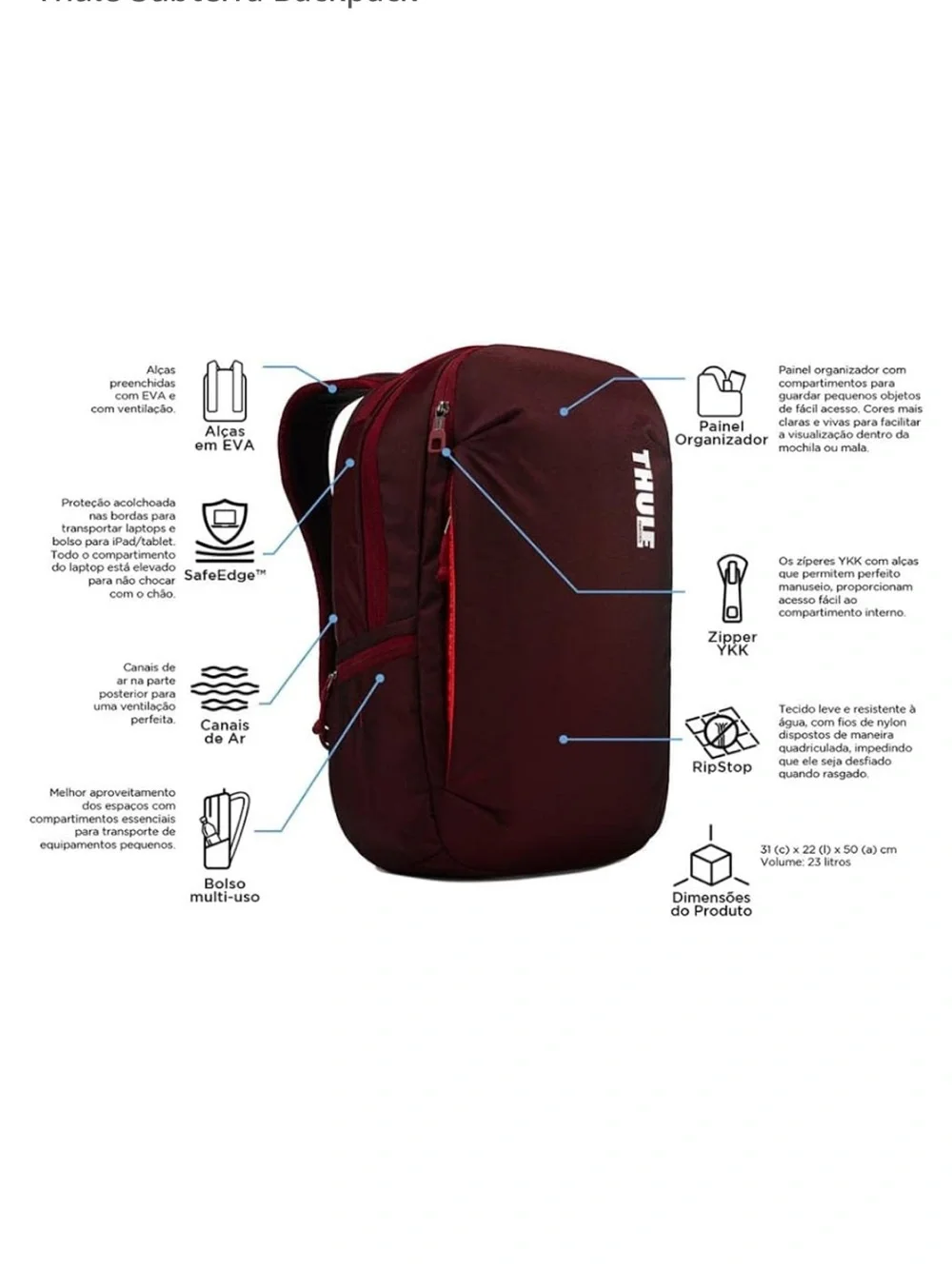 Thule Subterra Ember Backpack, Laptop pocket, 23l